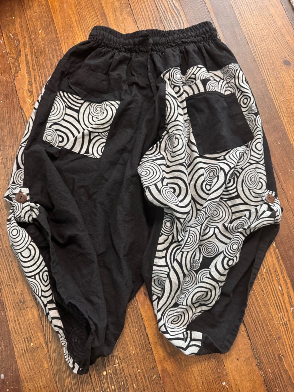 Cropped Harem Pants Shorts for Men Hippie Boho Cotton Woven Black Gray Handmade